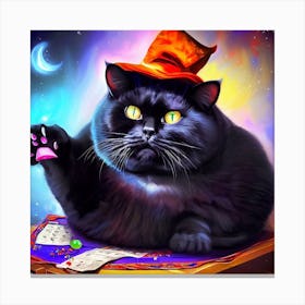 Black Cat With Magic Hat Canvas Print