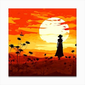 Silhouette Of A Woman At Sunset Canvas Print