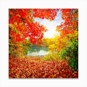 Autumnal Landscape Leaves In Vibrant Oranges Reds And Yellows Scattered Acorns Nestled Amidst Th (6) Canvas Print