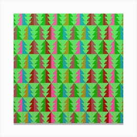 Trees Pattern Retro Pink Red Yellow Holidays Advent Christmas Canvas Print