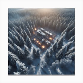 Winter Forest With Visible Horizon And Stars From Above Drone View Sharp Focus Emitting Diodes S (7) Canvas Print