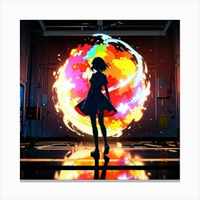 Anime Girl Standing In Front Of A Colorful Ball Canvas Print