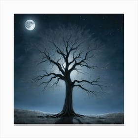 Tree In The Moonlight Art Print 2 Canvas Print