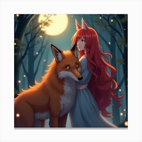 Fox And Girl 1 Canvas Print