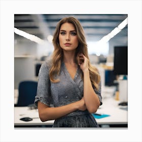 Woman In A Office Canvas Print