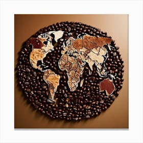 Outline A World Map With Coffee Beans Highlighting Major Coffee Producing Regions With Different indications Canvas Print