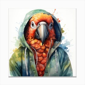 Watercolour Cartoon Parrot In A Hoodie 1 Canvas Print