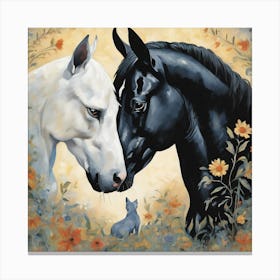 Black And White Horses Canvas Print