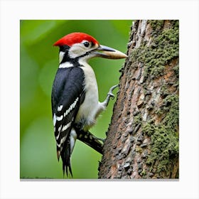 Woodpecker Bird Avian Feathers Beak Tree Drumming Forest Wildlife Nature Vibrant Plumage Canvas Print