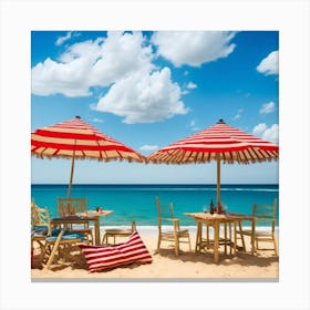 Striped Umbrellas On The Beach Canvas Print