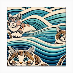 swimming Cats In The Waves Canvas Print