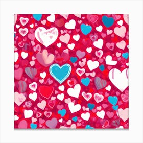 Hearts On A Red Background Canvas Print