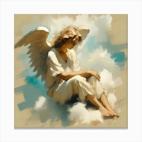 Angel Sitting On Clouds Canvas Print