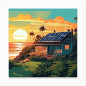House On The Beach At Sunset Canvas Print