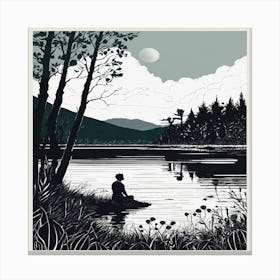 Lake black and white Canvas Print