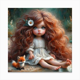 Little Girl With Fox 1 Canvas Print