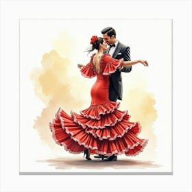 Spanish Flamenco Performance Captured In Expressive Watercolor Strokes Canvas Print