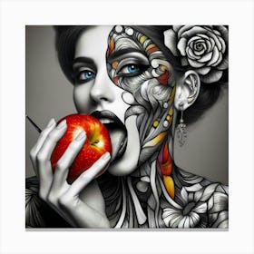Woman Eating An Apple 1 Canvas Print