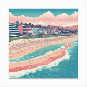 Bondi Beach In Risograph Style Art Print 1 Canvas Print