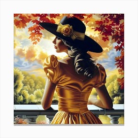 Autumn Elegance - Woman In Yellow Dress Canvas Print