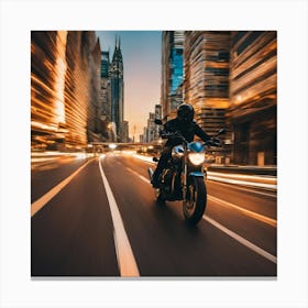 Motorcycle Rider On A City Street Canvas Print