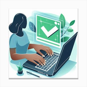 Woman Working On A Laptop Canvas Print