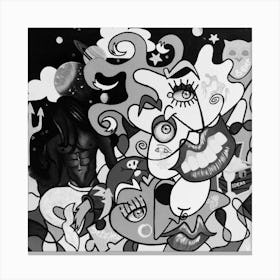 Abstract Figurative / Black & White / Zodiac Sign Aquarius / 40x40cm Canvas Print