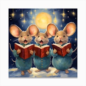 Three Mice Singing Christmas Song Canvas Print