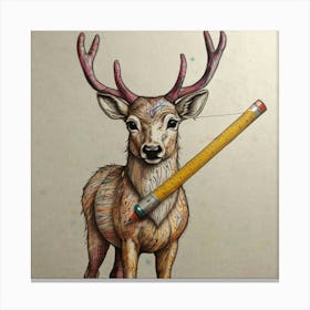 Deer With Pencil Canvas Print