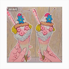 Aesthetic animated ice creams Canvas Print