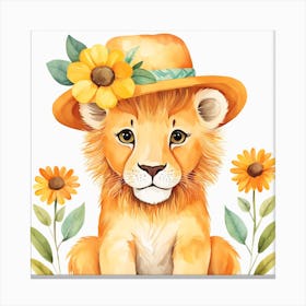 Floral Baby Lion Nursery Painting (27) Canvas Print