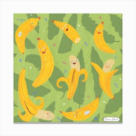 Happy Bananas Square Canvas Print