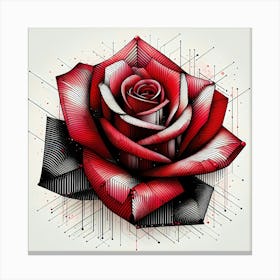 Red Rose Blossom - Abstract Line Art Illustration 27 Canvas Print