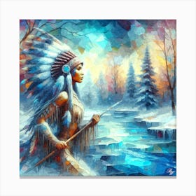Oil Texture Native American Indian Maiden 1 Canvas Print