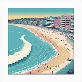 Bondi Beach In Risograph Style Art Print 2 Canvas Print