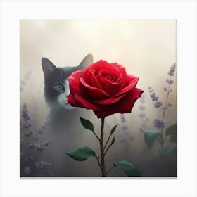 Cat And Rose Canvas Print