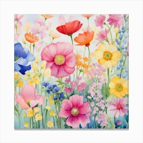 Watercolor Windflowers Garden 3 Canvas Print