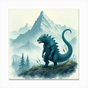 Monster With A Watercolor Foggy Mountain Scene 1 Canvas Print