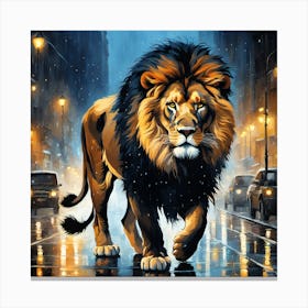 Lion In The Rain Canvas Print