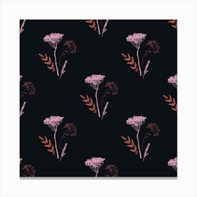 Pink Yarrow On Black Canvas Print