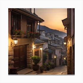 Chinese Old Town At Sunset Canvas Print