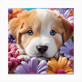 Puppy In Flowers Canvas Print