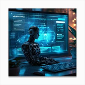 A Cyber Themed Website Interface With A Central Chat Dialog Box Engaging In Conversation With A Cli (2) Canvas Print