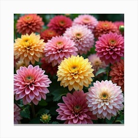 A Vibrant Garden Of Dahlias With Large, Colorful Blooms 3 Canvas Print