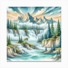 Pine Tree Valley Waterfall (Mystic Surrealism) Style B Canvas Print