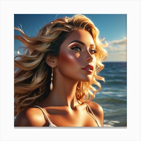 Beautiful Woman On The Beach Canvas Print