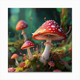 Mushrooms In The Forest Canvas Print