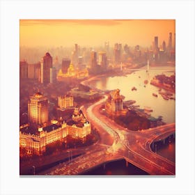 Shanghai Cityscape At Sunset Canvas Print