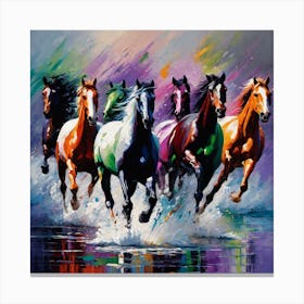 Horses Running In The Water Canvas Print