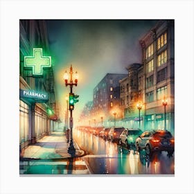 City Pharmacy Night Painting Canvas Print